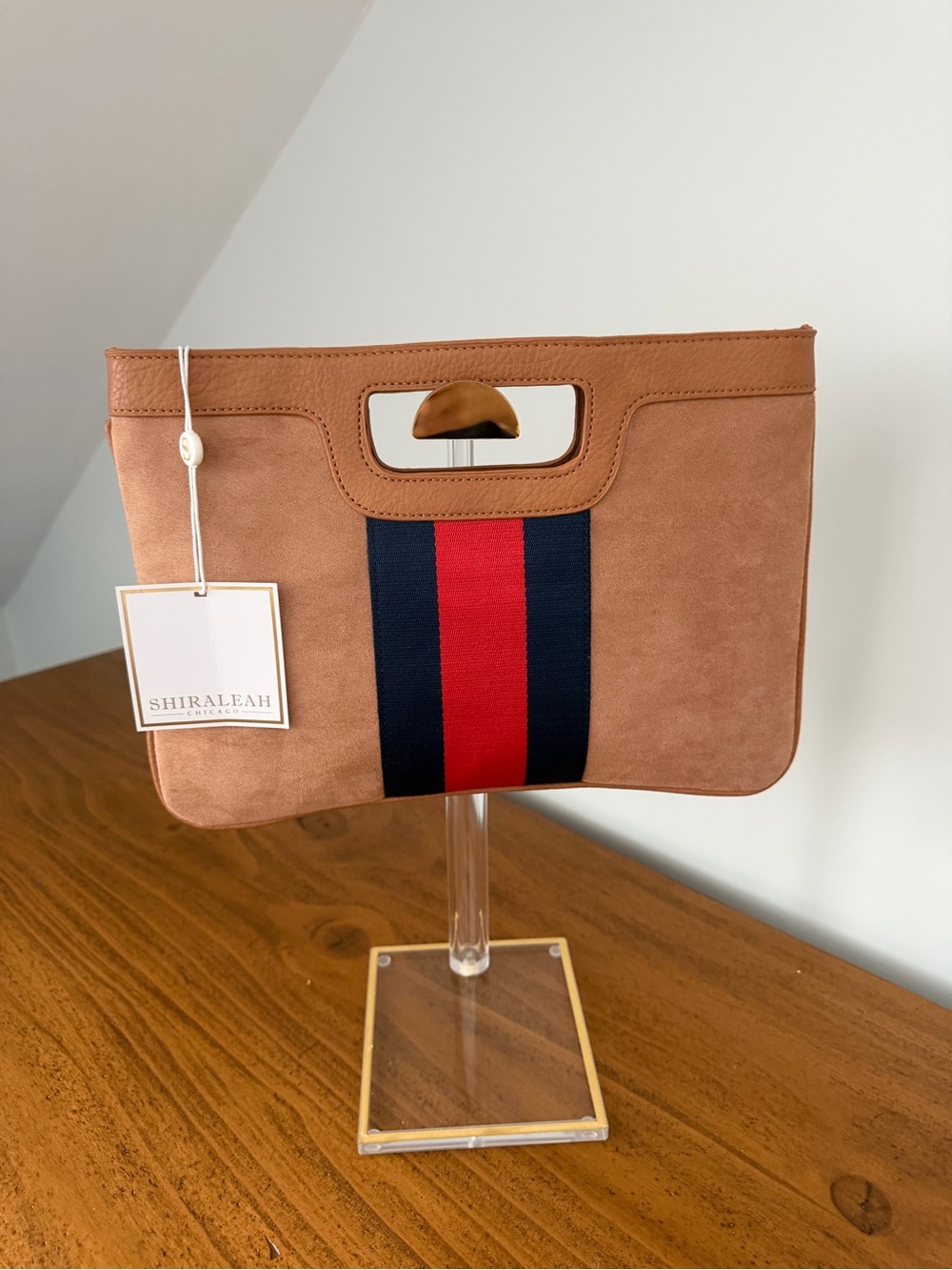 Shiraleah Chicago Tan Suede Stripe Crossbody Clutch Bag NWT